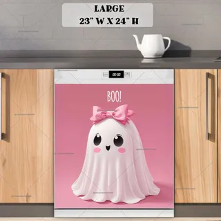 Preview of Cute Halloween Ghost with a Pink Bow magnet in Large size.