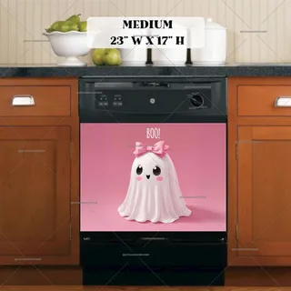 Preview of Cute Halloween Ghost with a Pink Bow magnet in Medium size.