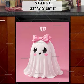 Preview of Cute Halloween Ghost with a Pink Bow magnet in Extra Large size.