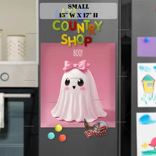 Preview of Cute Halloween Ghost with a Pink Bow magnet in Small size.