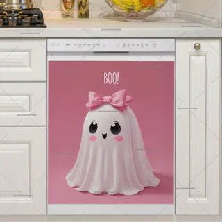 Preview of Cute Halloween Ghost with a Pink Bow magnet.