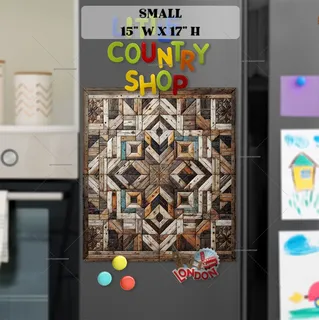 Preview of Brown and Teal Farmhouse Barn Wood Quilt magnet in Small size.