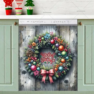Preview of Rustic Christmas Holly Jolly Wreath magnet.
