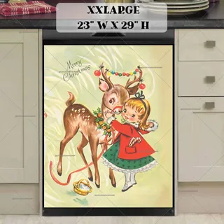 Preview of Vintage Christmas Girl and Deer magnet in XX Large size.