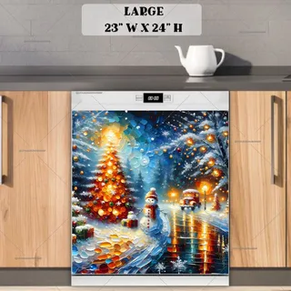 Preview of Christmas Road with Snowman magnet in Large size.