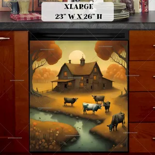 Preview of Prim Country Farmhouse with Cows magnet in Extra Large size.