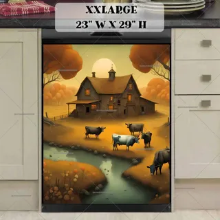 Preview of Prim Country Farmhouse with Cows magnet in XX Large size.