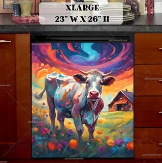 Preview of Colorful Farmhouse Cow magnet in Extra Large size.