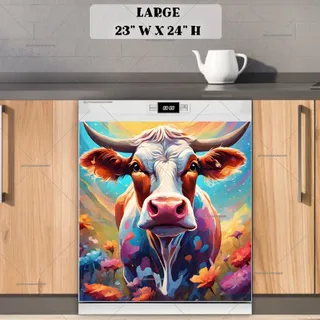 Preview of Colorful Farmhouse Cow Portrait magnet in Large size.