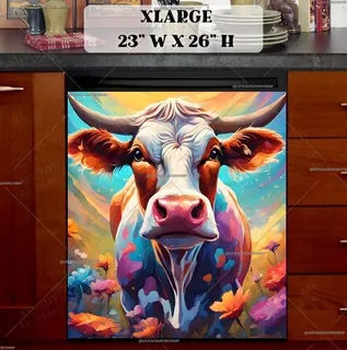 Preview of Colorful Farmhouse Cow Portrait magnet in Extra Large size.