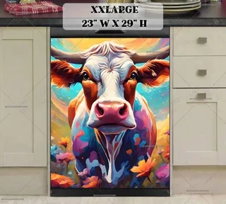 Preview of Colorful Farmhouse Cow Portrait magnet in XX Large size.