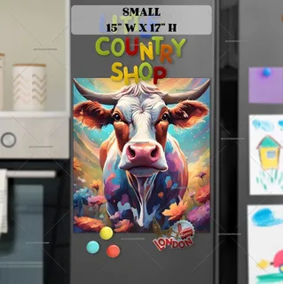 Preview of Colorful Farmhouse Cow Portrait magnet in Small size.