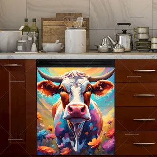 Preview of Colorful Farmhouse Cow Portrait magnet.