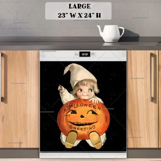 Preview of Vintage Halloween Kid and Pumpkin magnet in Large size.