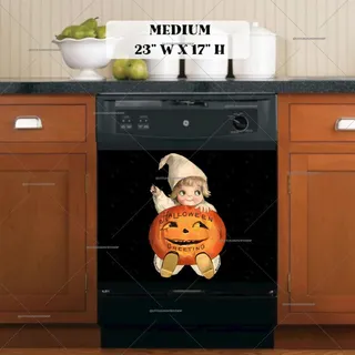 Preview of Vintage Halloween Kid and Pumpkin magnet in Medium size.