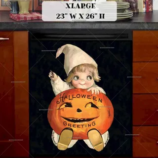 Preview of Vintage Halloween Kid and Pumpkin magnet in Extra Large size.