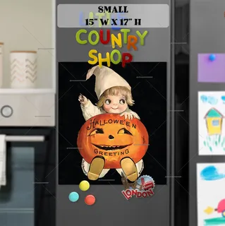 Preview of Vintage Halloween Kid and Pumpkin magnet in Small size.