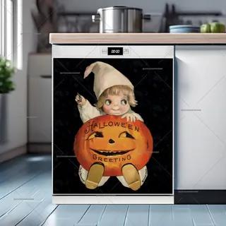 Preview of Vintage Halloween Kid and Pumpkin magnet.