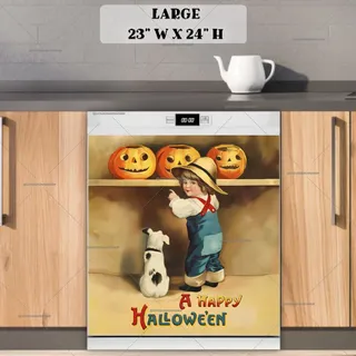 Preview of Vintage Halloween Pumpkin Picking magnet in Large size.