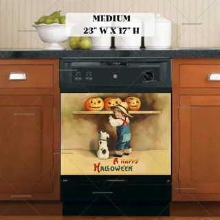 Preview of Vintage Halloween Pumpkin Picking magnet in Medium size.
