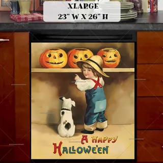 Preview of Vintage Halloween Pumpkin Picking magnet in Extra Large size.