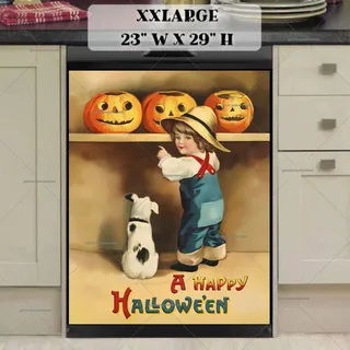 Preview of Vintage Halloween Pumpkin Picking magnet in XX Large size.