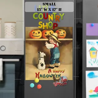 Preview of Vintage Halloween Pumpkin Picking magnet in Small size.