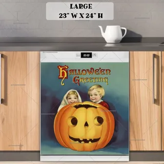 Preview of Vintage Halloween Kids and Pumpkin magnet in Large size.