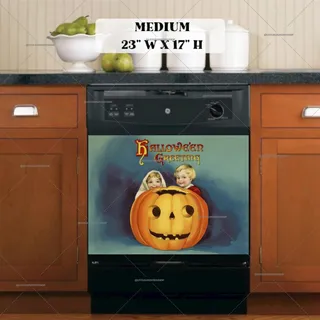 Preview of Vintage Halloween Kids and Pumpkin magnet in Medium size.