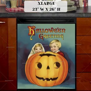 Preview of Vintage Halloween Kids and Pumpkin magnet in Extra Large size.