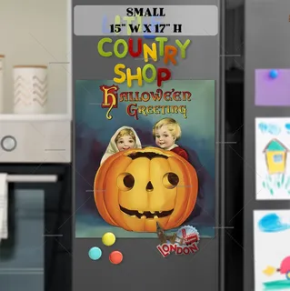 Preview of Vintage Halloween Kids and Pumpkin magnet in Small size.