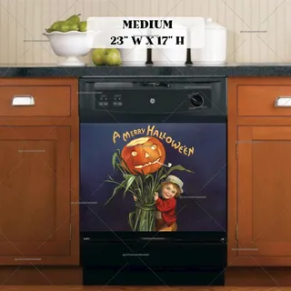 Preview of Vintage Halloween Kid and Jack-O-Lantern magnet in Medium size.