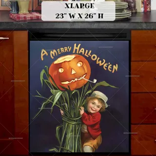 Preview of Vintage Halloween Kid and Jack-O-Lantern magnet in Extra Large size.