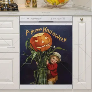 Preview of Vintage Halloween Kid and Jack-O-Lantern magnet.
