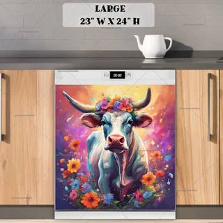 Preview of Farmhouse Cow with Flowers magnet in Large size.