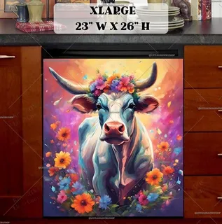 Preview of Farmhouse Cow with Flowers magnet in Extra Large size.