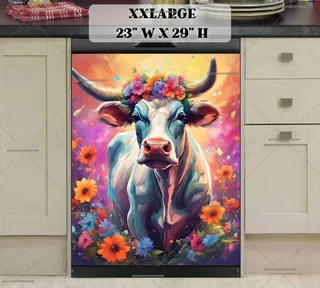 Preview of Farmhouse Cow with Flowers magnet in XX Large size.