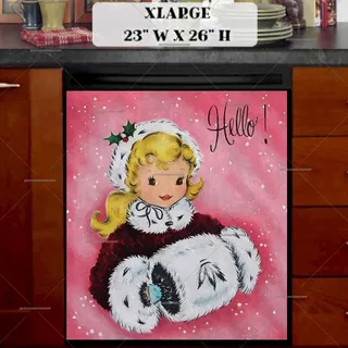 Preview of Vintage Christmas Girl Greeting magnet in Extra Large size.