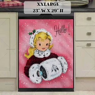 Preview of Vintage Christmas Girl Greeting magnet in XX Large size.