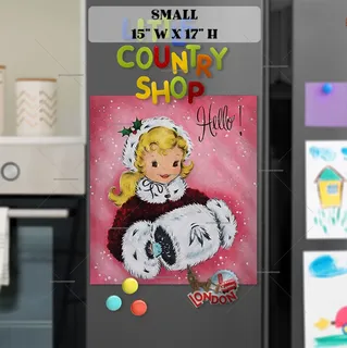 Preview of Vintage Christmas Girl Greeting magnet in Small size.