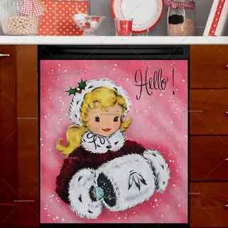 Preview of Vintage Christmas Girl Greeting magnet.