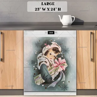 Preview of Vintage Christmas Girl with a Gift magnet in Large size.