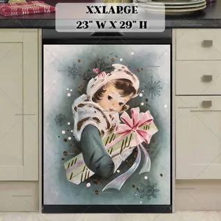 Preview of Vintage Christmas Girl with a Gift magnet in XX Large size.