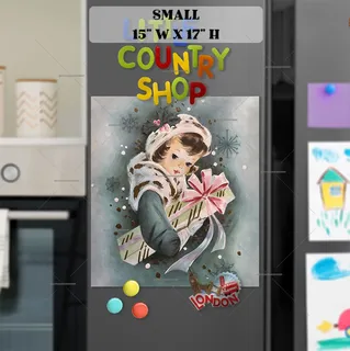 Preview of Vintage Christmas Girl with a Gift magnet in Small size.
