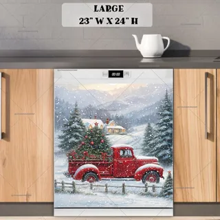Preview of Red Christmas Farmhouse Truck magnet in Large size.
