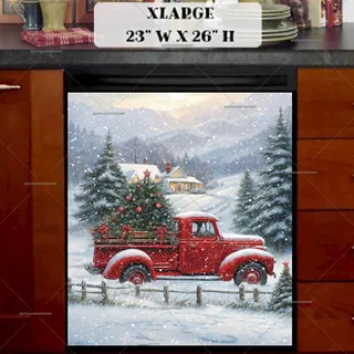 Preview of Red Christmas Farmhouse Truck magnet in Extra Large size.