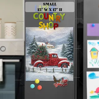 Preview of Red Christmas Farmhouse Truck magnet in Small size.