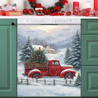 Preview of Red Christmas Farmhouse Truck magnet.