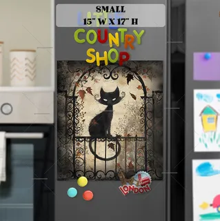 Preview of Whimsical Cat on the Fence magnet in Small size.