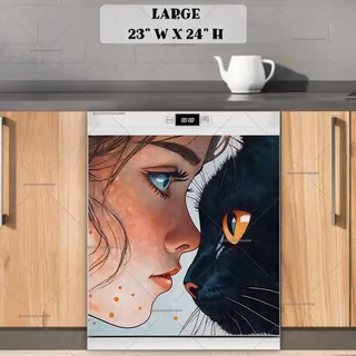 Preview of Girl and a Black Cat magnet in Large size.